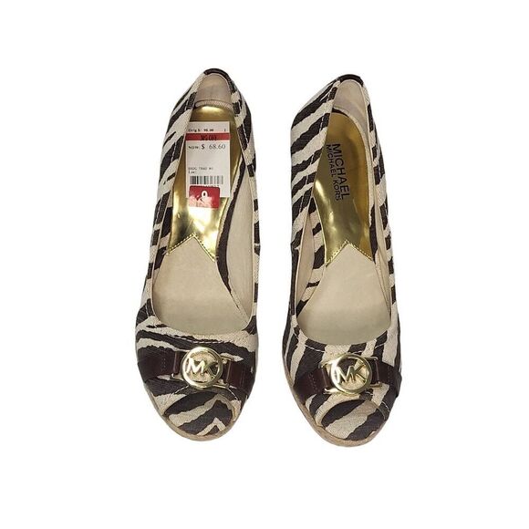 Michael Kors Brown Tan Tiger Print Espadrille Peep Toe Wedges Size 9M New In Box - Picture 4 of 12
